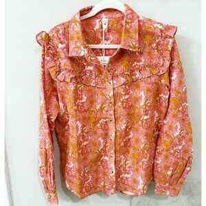 NWT Kate Quinn Organics Women Ruffle Button Down Top Large L